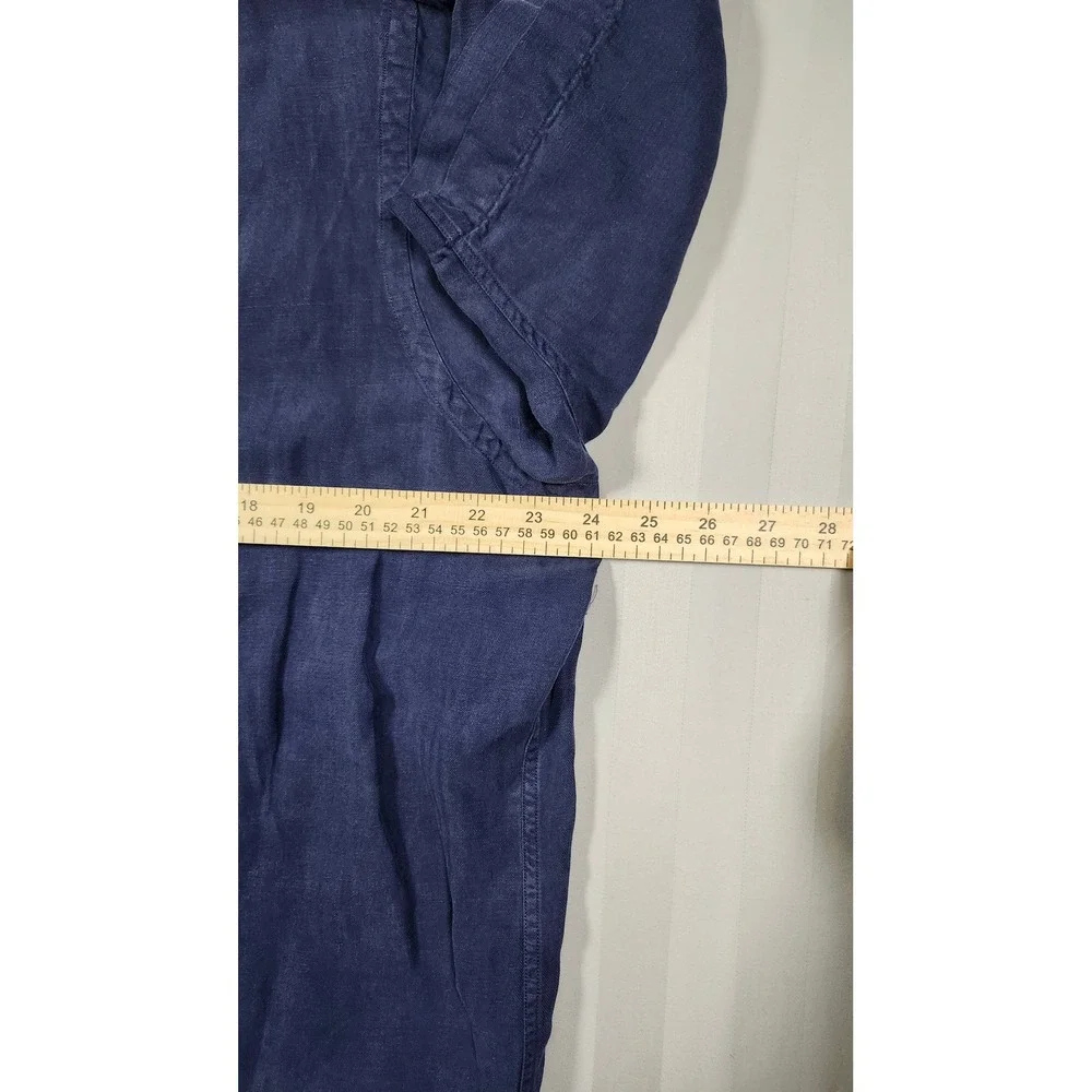 Vintage Polo Ralph Lauren Mens L Navy Button Linen Silk Short Sleeve Shirt Loop - Picture 5 of 7
